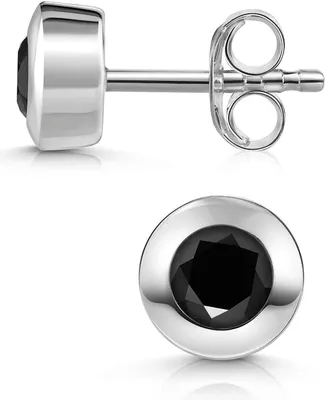 Runde Silber-Ohrstecker mit schimmerndem Onyx-Edelstein in Schwarz, glatt gefasst, modernes Design mit dezentem Glanz und Butterfly-Verschluss.
