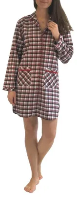 Produktbild von Durchgeknöpftes Flanell Nachthemd für Damen, kariertes Schlafkleid mit Taschen - 51175 ; schwarz , 56