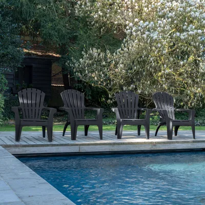 Image de Lot de 4 Fauteuils Adirondack de jardin en résine empilables Anthracite