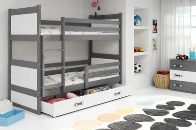 Obrázek produktu pro Dětská patrová postel s úložným prostorem bez matrace 80x190 FERGUS - grafit / bílá