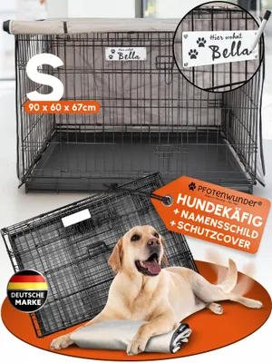 Zdjęcie produktu dla PFOTENWUNDER® składana klatka dla psa 90*60*67cm, klatka transportowa dla psa z 2 drzwiczkami + 1 pokrywa i 1 książka treningowa | skrzynia transportowa dla zwierząt, skrzynia transportowa dla psa