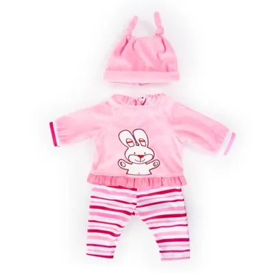 Immagine prodotto di Bayer Design 83888AA Completo per bambola 33-38cm, top, pantaloni e cappello a punta, set, completo con coniglio, rosa, a righe