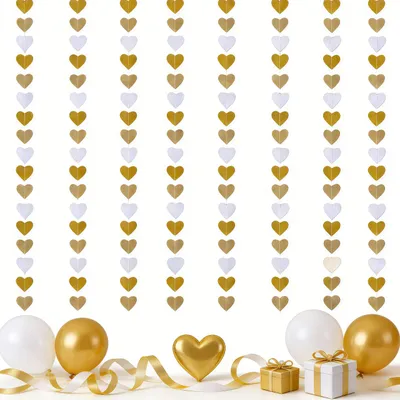 Herz-Girlanden 16 m, 4 Sets, Gold/Hellgold/Weiß, Partydeko