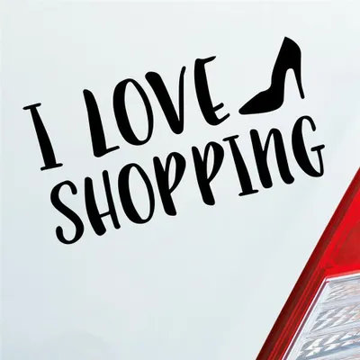 Produktbild von Auto Aufkleber I Love Shopping Pumps Schuhe 19x10 cm Schwarz Matt Sticker Heckscheibenaufkleber