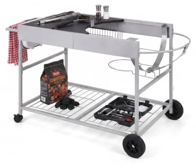 Produktbild von KOMFOTTEU Grillwagen Outdoor, Edelstahl Grilltisch für 18 Zoll & 22 Zoll Holzkohlegrill, Servierwagen mit Arbeitsfläche & Deckelhalter, rollbarer Kugelgrillständer, für Picknick, Küche, Garten
