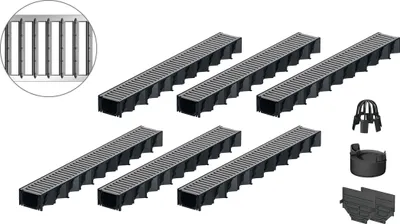 Produktbild von ACO Self® Hexaline 2.0 Entwässerungsrinne mit Stahlstegrost verzinkt 6 x 1m mit Zubehör-Set