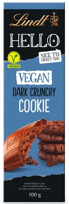 Produktbild von Lindt Hello Vegan Dark Crunchy Cookie Tafel 100g