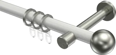 Produktbild von Interdeco Gardinenstange / Vorhangstange Weiß / Edelstahl-Optik, Typ Prestige Luino (Kugel), 20 mm Ø 1-läufig, 200 cm