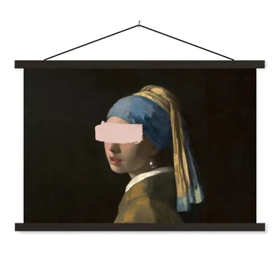 Produktbild von MuchoWow® Textilposter Mädchen mit Perlenohrring - Vermeer - Gemälde 120x80 cm mit schwarzem Rahmen - Wanddeko