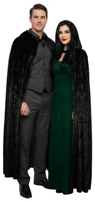 Produktbild von Samtumhang Schwarz mit Kapuze – Deluxe Kapuzenumhang 180cm – Uni Vampir Magier Kostüm – Fasching Karneval Halloween