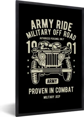 Produktbild von MuchoWow® MuchoWow® Gerahmtes Poster Mancave - Armee - Auto - Schwarz - Vintage 20x30 cm - Poster mit zchwarzem Bilderrahmen - Drucken - Bilder Poster im Rahmen