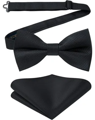 Produktbild von Fliege mit Einstecktuch Set Herren Vorgebundene Fliege Anzug Schwarz Polyester-Seide
