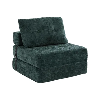 Image de LVHOM Canapé pliant 2 pcs. Canapé de sol multifonctionnel, lit d'invité peu encombrant avec coussin, canapé rembourré avec mousse haute densité, pour salon bureau, vert