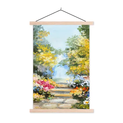 Produktbild von MuchoWow® Textilposter Malerei - Blumen - Natur - Ölfarbe 60x90 cm mit holzfarbenen Rahmen - Textil