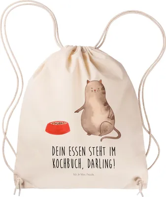 Produktbild von Mr. & Mrs. Panda gym tasche Katze Fressen - Transparent - Geschenk, Jutebeutel, Beutel, Turnbeutel, Baumwollbeutel, Kleiner Rucksack