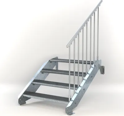Produktbild von Stahltreppe 4 Stufen bis Höhe 84 cm, Laufbreite : 100 cm Geländer rechts ST 1 (31 / 31 mm)