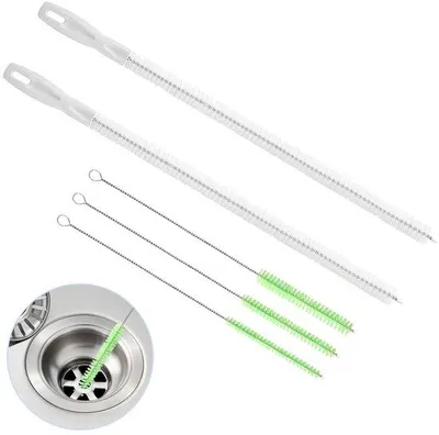 Image de Lot de cinq brosses pour nettoyer les canalisations et les tuyaux de la salle de bains et de la cuisine