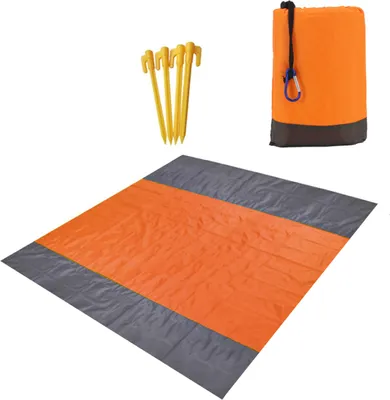 Produktbild von Stranddecke 200 x 200 2-6 Personen Wasserdichte Picknickdecke Sandabweisende Campingdecke XXL Ultraleicht Kompakt Nylon Matte Orange