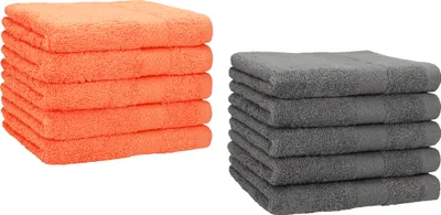 Produktbild von Betz 10 Stück Gästetücher 30x50 cm PREMIUM 100% Baumwolle Set  Farbe: orange und anthrazit