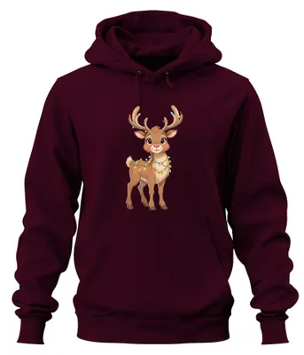 Produktbild von Weihnachtsrentier Lichterkette niedlich Cartoon Kinder Hoodie Kapuzenpullover, Burgundy, S