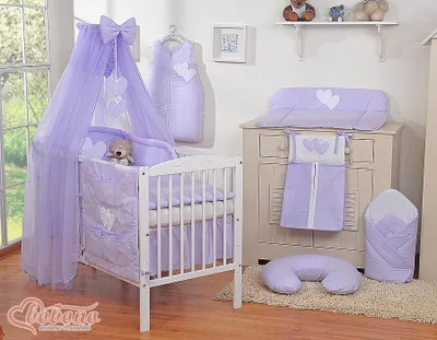 Produktbild von Großes Moskitonetz aus Chiffon für ein Babybett mit hängenden Herzen und einer Schleife - lila