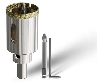 Imagen del producto de Broca para vidrio con punta de corte de diamante, 30 mm, incluye 2 brocas de centrado, ideal para vidrio y azulejos