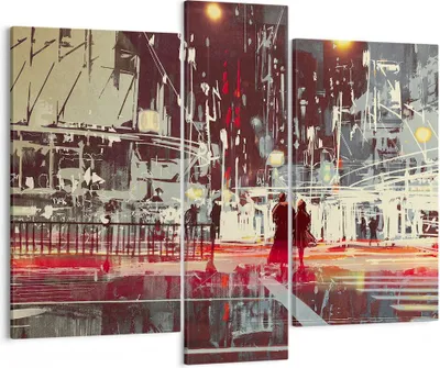 Produktbild von Bild auf Leinwand - Leinwandbild - Stadt Straße Nacht - 95x80cm - Wand Bild - Wanddeko - Wandbilder - Leinwanddruck - Bilder - Kunstdruck - Wanddekoration - Leinwand bilder - Wandkunst - CB95x80-3780