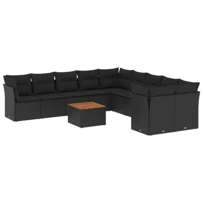 Produktbild von vidaXL 11-tlg. Garten-Sofagarnitur mit Kissen Schwarz Poly Rattan