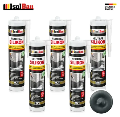 Isolbau Neutralsilikon Anthrazitgrau 5 x 300 ml Natursteinsilikon Dichtstoff Fugen