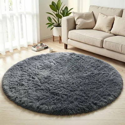 Runder Hochflor-Teppich 160 cm dunkelgrau plüschig rutschfest waschbar
