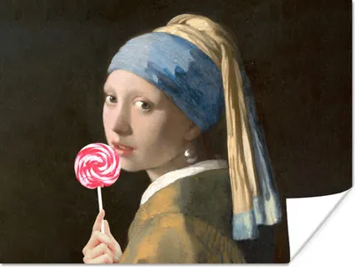 Produktbild von MuchoWow® Poster Das Mädchen mit dem Perlenohrring - Vermeer - Süßigkeiten 120x90 cm - Wandbild
