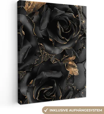 Obrázek produktu pro OneMillionCanvasses® - Plátno - Růže - Černá - Květiny - Zlatá, nástěnná malba, nástěnné dekorace obrazy obývací pokoj, 60x80cm