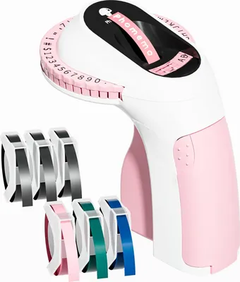 Immagine prodotto di etichettatrice a rilievo 3D, etichettatrice portatile, goffratrice di etichette con 6 nastri di etichette, stampante di etichette, facile da usare per casa, ufficio, rosa, 7 pezzi