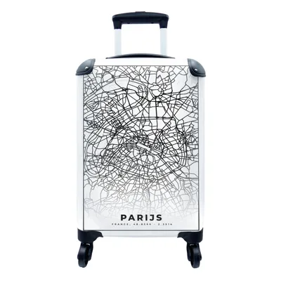 Produktbild von MuchoWow® Koffer Handgepäck Trolley Rollkoffer Kleine Reisekoffer mit 4 Rollen - Paris - Stadtplan - Schwarz und weiß - Karte - Cabin Size < 55x40x23 cm & 55x40x20 cm - Fotokoffer - Kabinenkoffer - Boardgepäck - Reise-Box - Reisekoffer - Reisegepäck - Koffer mit Bild - Trolley für Kinder