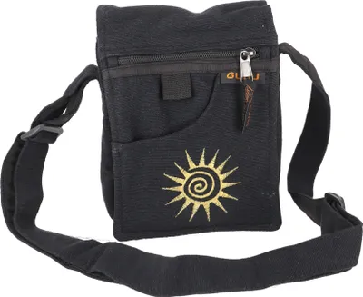 Produktbild von Kleine Schultertasche, Passporttasche - Schwarz, Uni - Erwachsene, Baumwolle, 20*16*8 cm, Alternative Umhängetasche, Handtasche aus Stoff