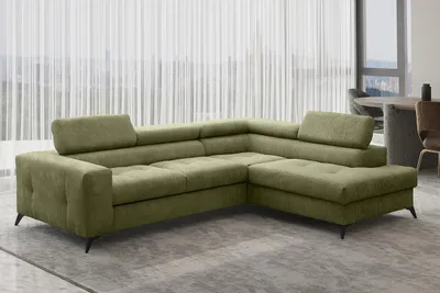 Produktbild von Kaiser Möbel Ecksofa mit schlaffunktion und bettkasten, Sofa L-form, Couch L-form Arcadi Dicker Cord Grün Rechts