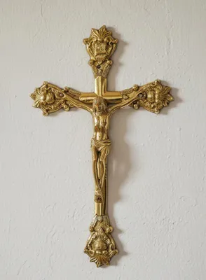 Produktbild von Wandkreuz aus Messing Kreuz zum Aufhängen Jesus-Christus Kruzifix 32cm