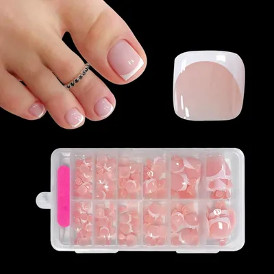 Produktbild von Falsche Fußnägel Tips 120 Stück Französisch Natürliche Künstliche Zehennägel zum Aufkleben Full Cover 12 Größen Gel French