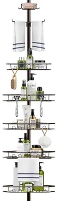 Productafbeelding van PromoHome® Telescopische doucheplank, 5 planken, hoekplank zonder boren, hoogte 137-290 cm, brons