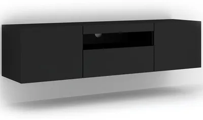 Image de Armoire TV Aura 150 cm Tapis noir sans LED Suspendu ou debout Lowboard universel Armoire basse TV Board Sideboard HiFi-Table Armoire suspendue