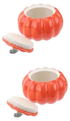 2er Set Keramik-Kürbisschalen mit Deckel, 150 ml, 9x9x7 cm