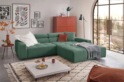 Produktbild von KAWOLA Sofa RENO Ecksofa Feincord grün Longchair rechts