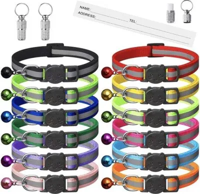 Produktbild von Famanu Katzenhalsband Set 14 reflektierende Halsbänder mit Sicherheitsverschluss - verschiedene Farben