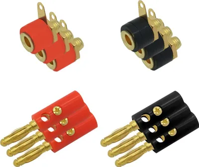 Produktbild von ARLI Bananenstecker Set 10x rot + 10x schwarz + Bananenbuchse 10x rot + 10x schwarz
