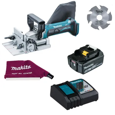 Produktbild von Makita Akku-Nutfräse DPJ180Z 18V + Akku 5,0 Ah BL1850B + Ladegerät DC18RC