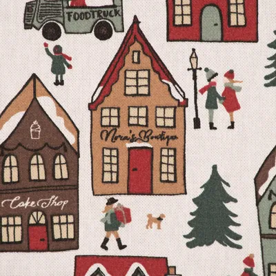 Produktbild von Dekostoff Meterware Winter ge Scene weiß braun rot grün 1,40m