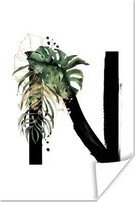 Produktbild von MuchoWow® Poster Blätter - Grün - Buchstabe N 120x180 cm - Kunstposter