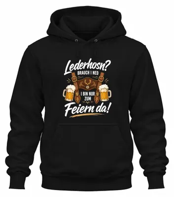 Immagine prodotto di Maglietta da uomo in stile tradizionale, senza bretelle. Pantaloni in pelle (Lederhosen), felpa con cappuccio, colore nero, taglia L