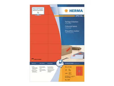 Immagine prodotto di HERMA Etichette A4 rosse 70x37 mm, carta opaca, 2400 pezzi