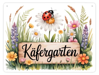 Produktbild von Käfergarten Marienkäfer auf Blume Metallschild XL in 21x28 cm Cottage-Garten